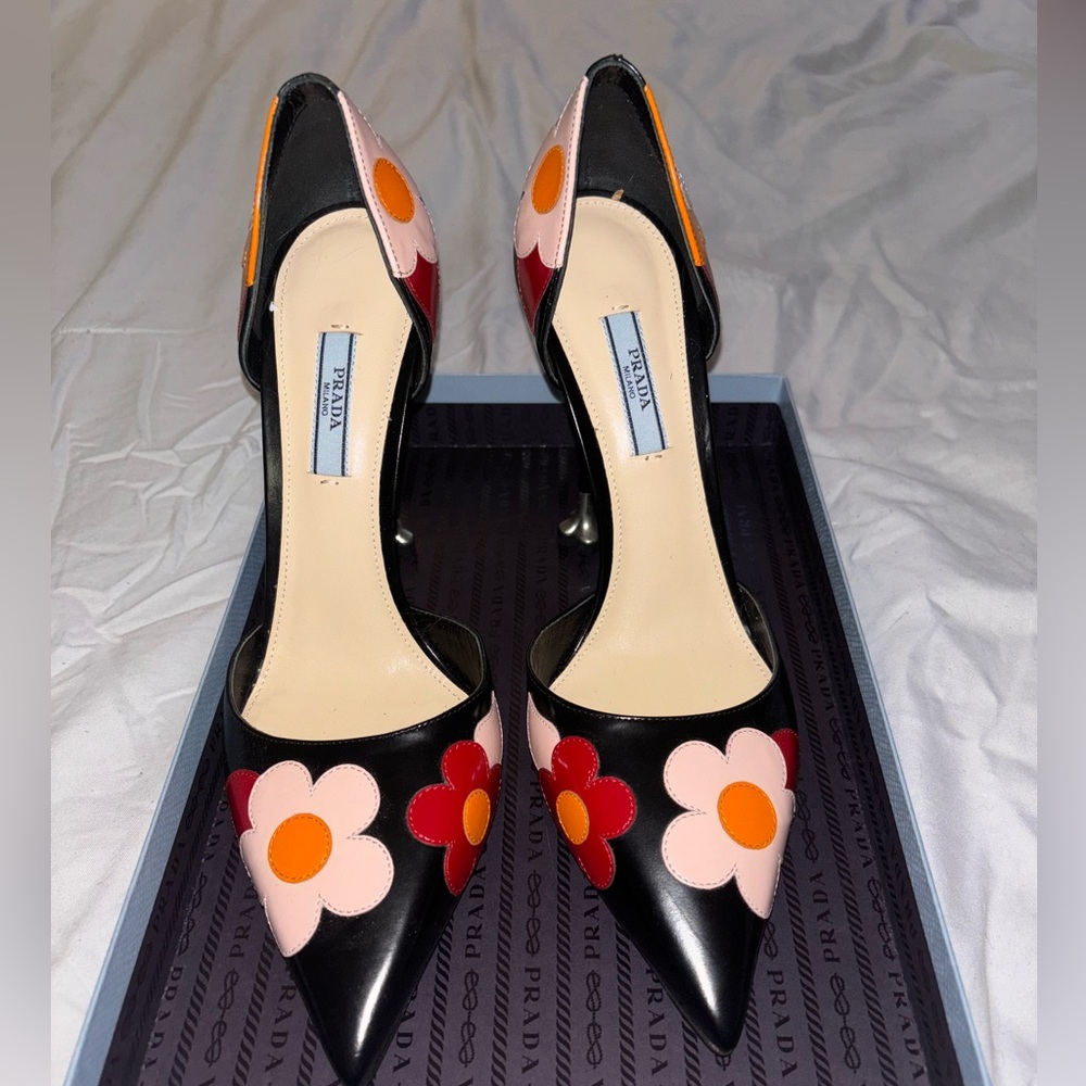 Authentic Prada Spazzolato Fior Heels